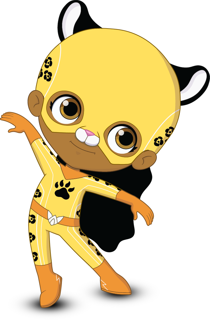 Aventureira vestida de felina amarela, segurando uma gema amarela 